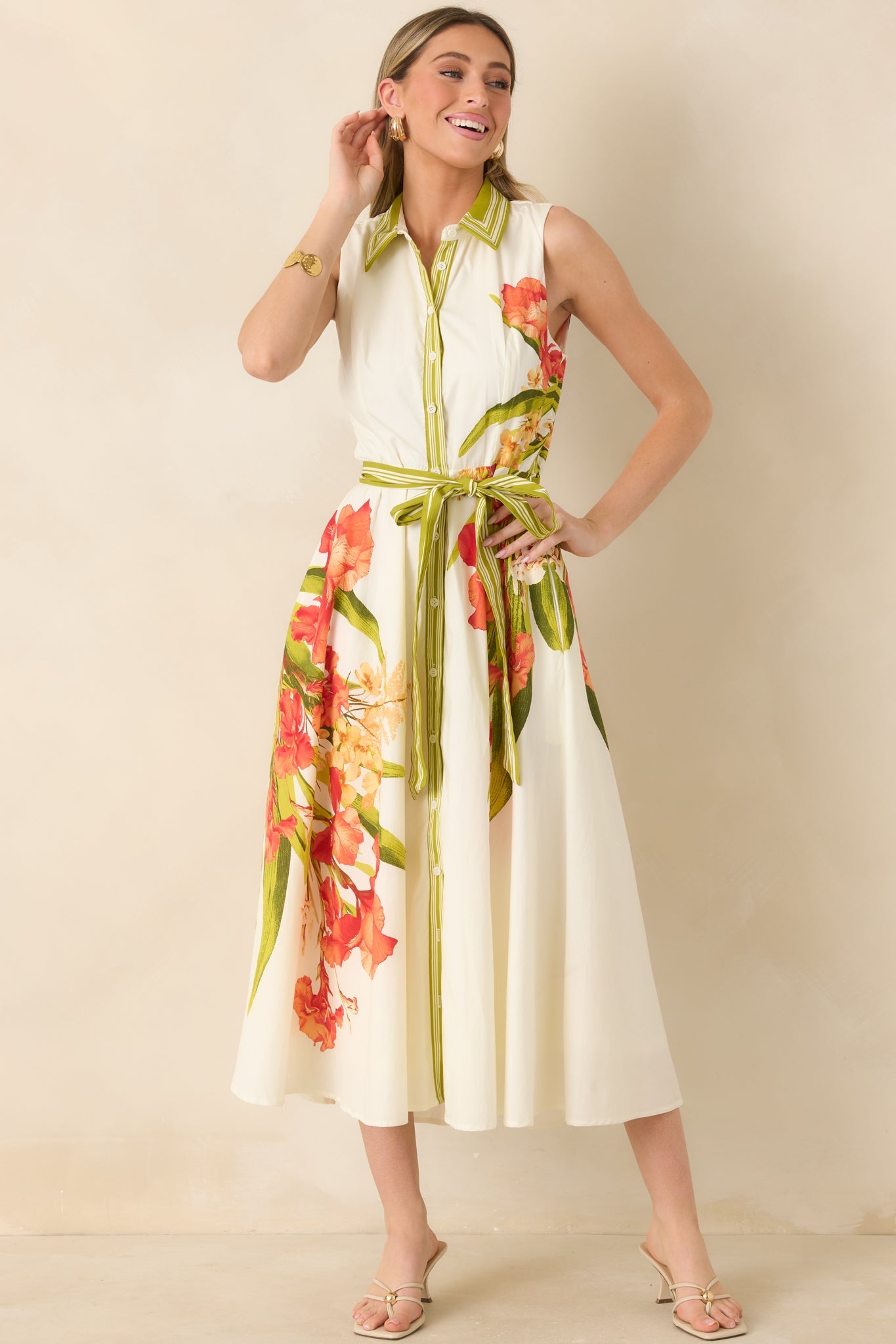 Paradise Garden Ivory Multi Cotton Floral Button Down Maxi Dress