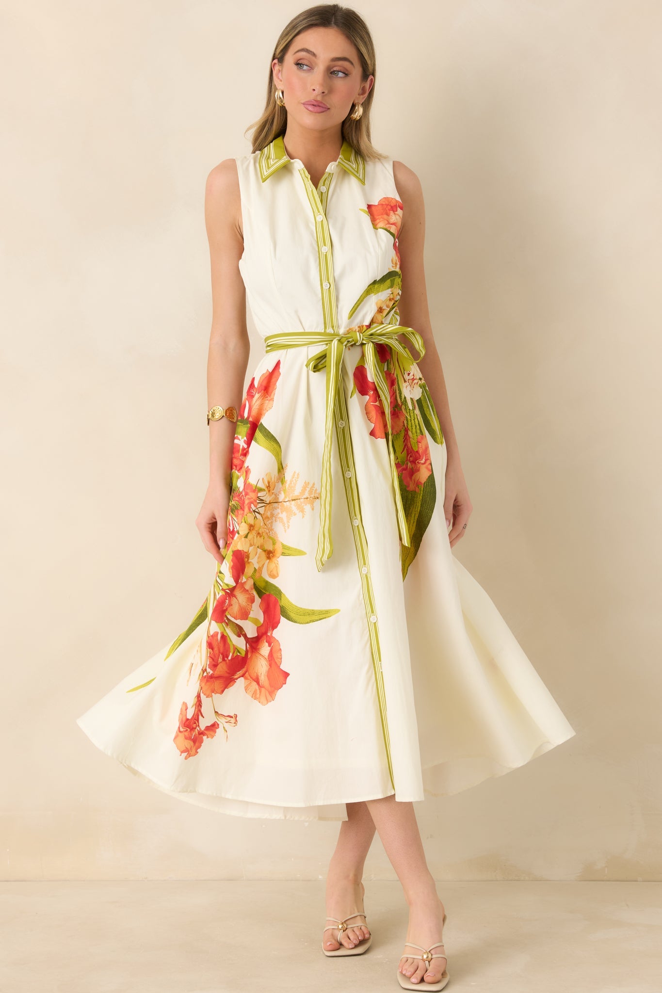 Paradise Garden Ivory Multi Cotton Floral Button Down Maxi Dress