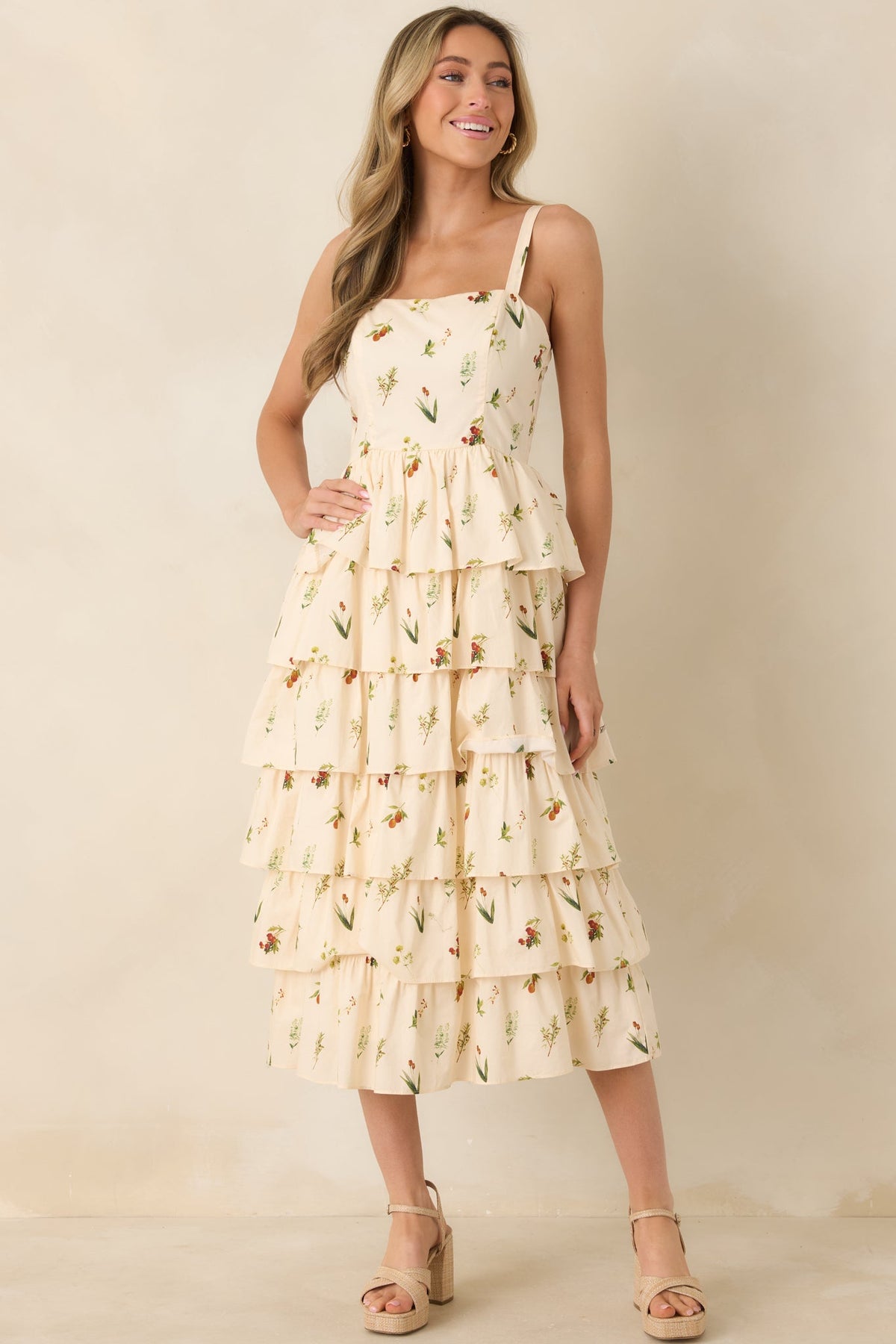 Tell Me Everything Ivory Multi Floral Print Cotton Midi Dress