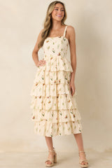 Tell Me Everything Ivory Multi Floral Print Cotton Midi Dress