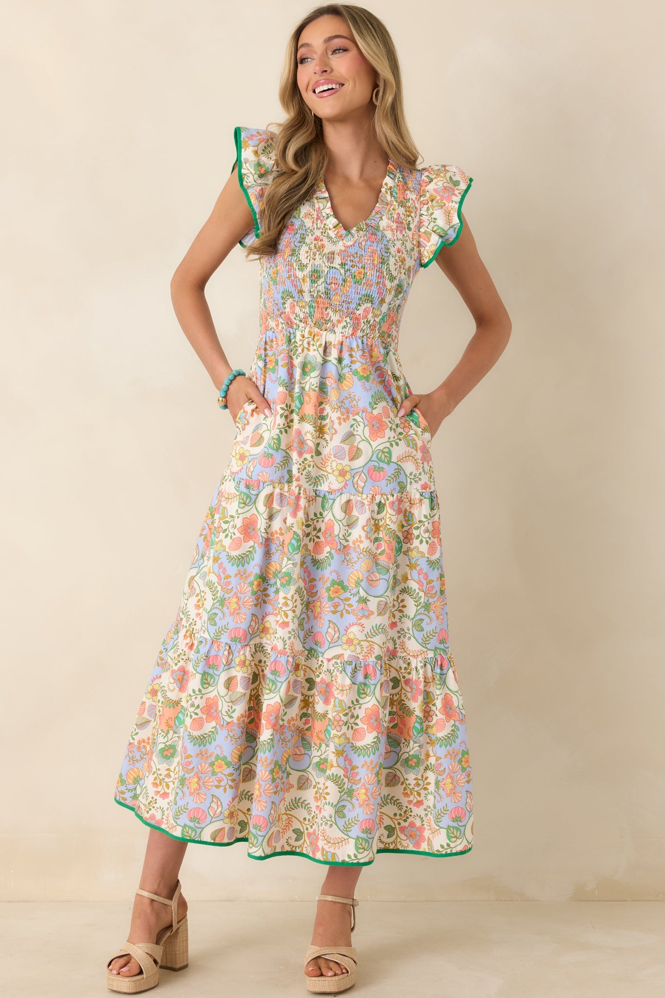 Where the Sun Goes Ivory Multi Floral Paisley Cotton Maxi Dress