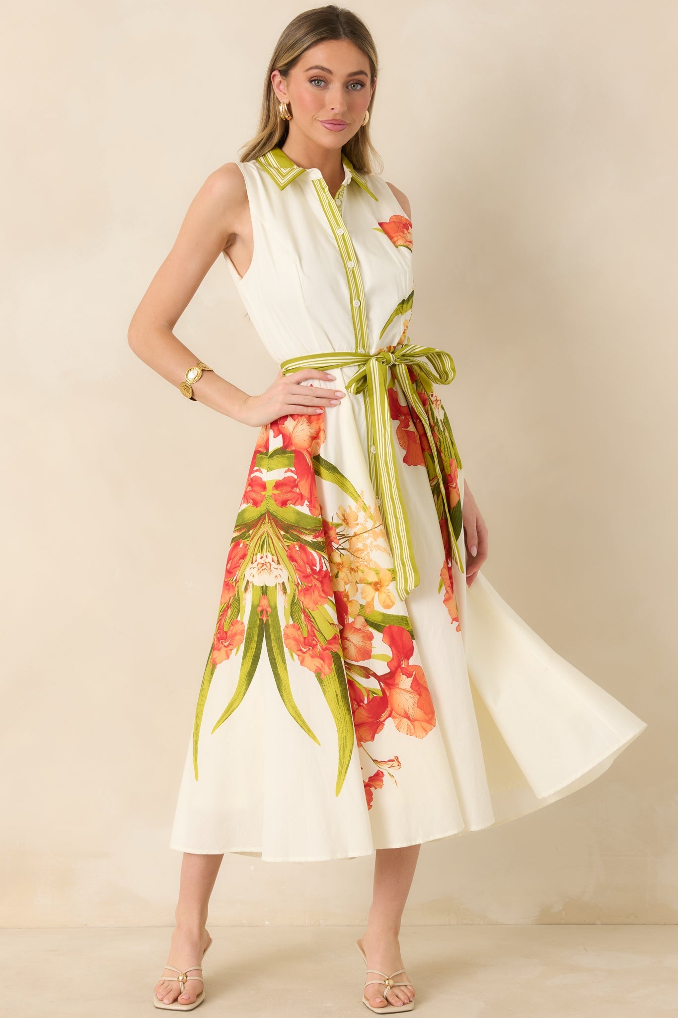 Paradise Garden Ivory Multi Cotton Floral Button Down Maxi Dress