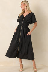 Let It Be Easy Black Smocked Waist Zip Maxi Dress