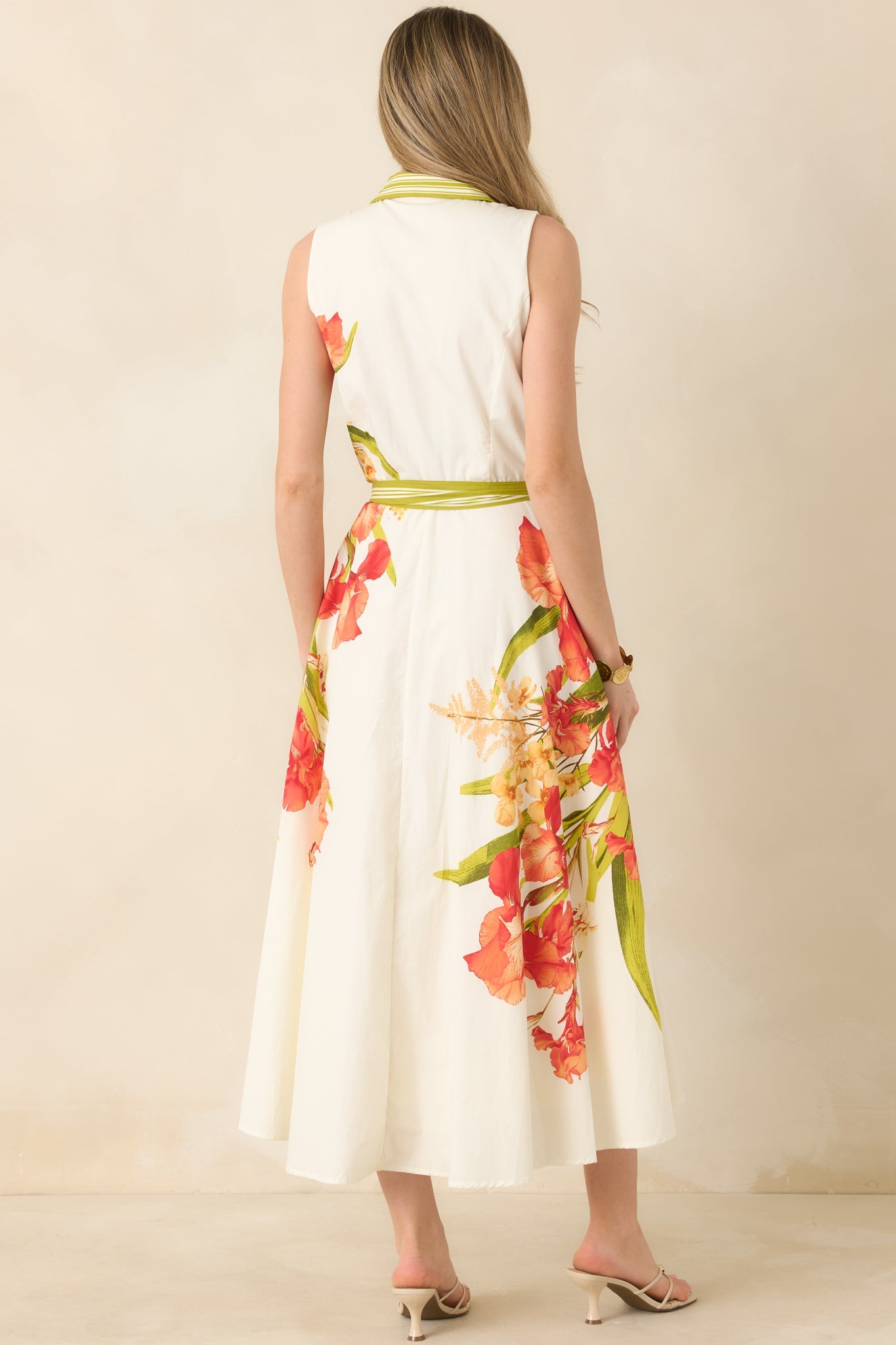 Paradise Garden Ivory Multi Cotton Floral Button Down Maxi Dress