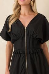 Let It Be Easy Black Smocked Waist Zip Maxi Dress