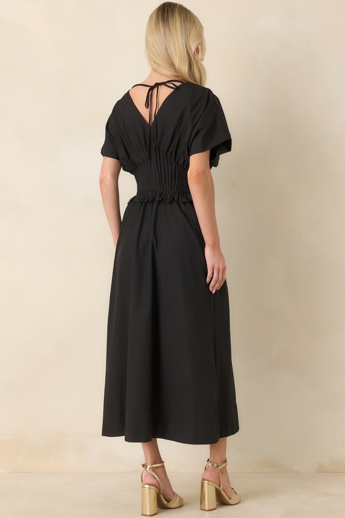 Let It Be Easy Black Smocked Waist Zip Maxi Dress
