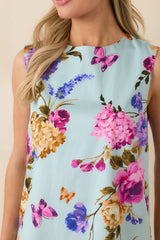 Prosperina Emily Blue Multi Floral Cotton Shift Mini Dress