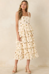 Tell Me Everything Ivory Multi Floral Print Cotton Midi Dress