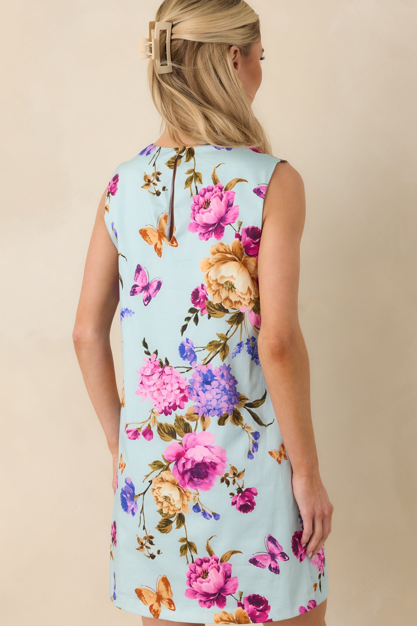 Prosperina Emily Blue Multi Floral Cotton Shift Mini Dress