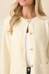 Take Another Chance Ivory Knit Scallop Hem Button Front Cardigan