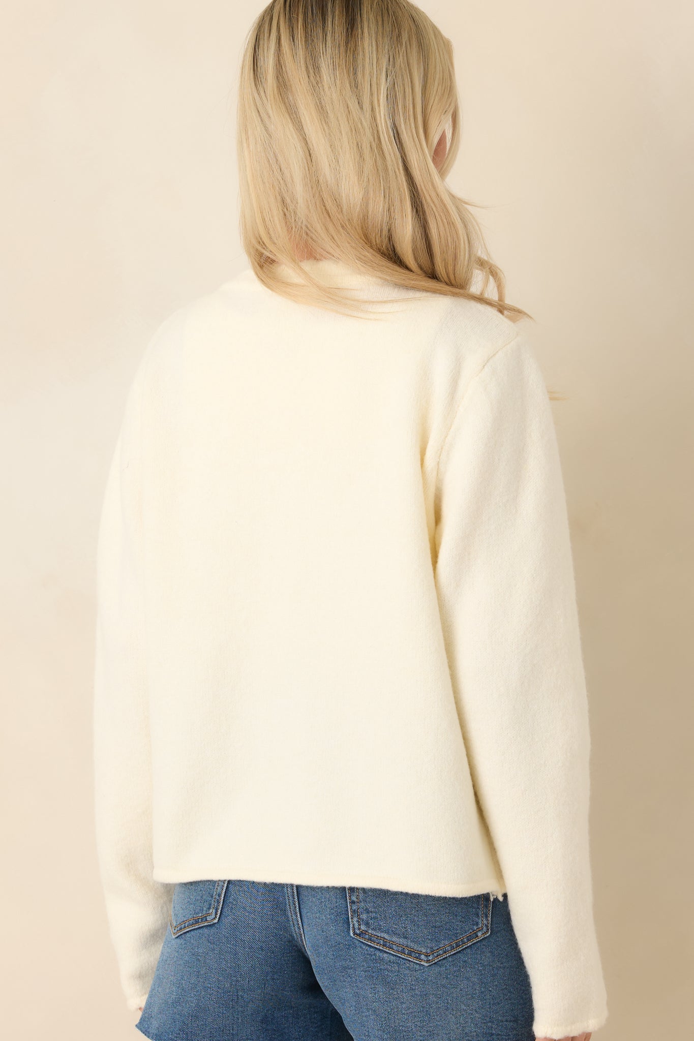 Take Another Chance Ivory Knit Scallop Hem Button Front Cardigan