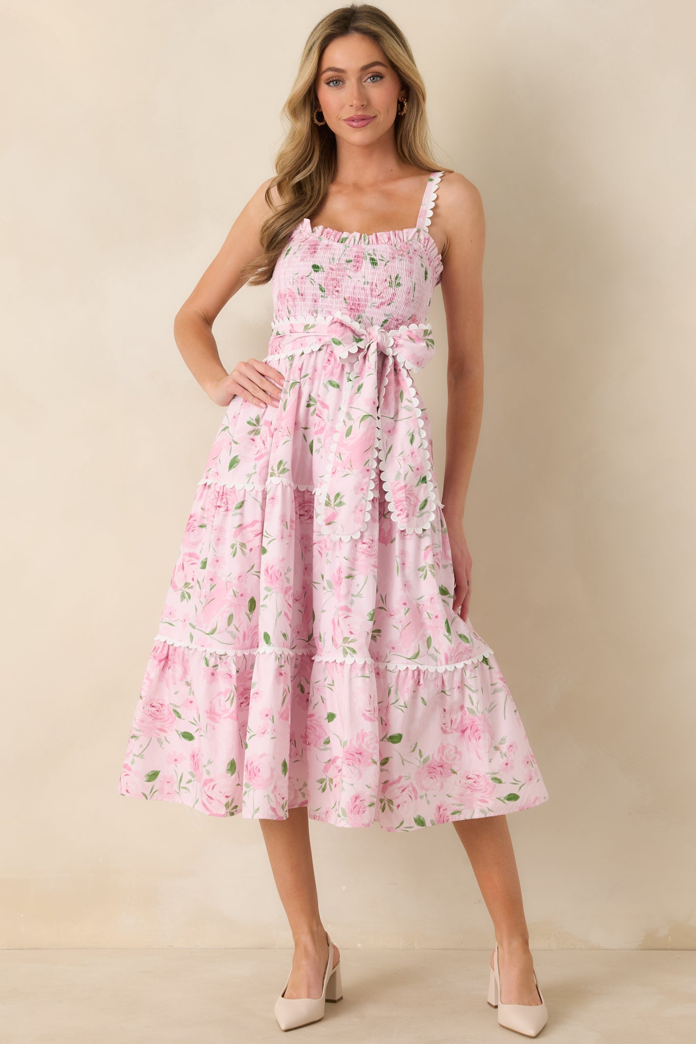 Prosperina Darcy Light Pink Floral Print Cotton Maxi Dress