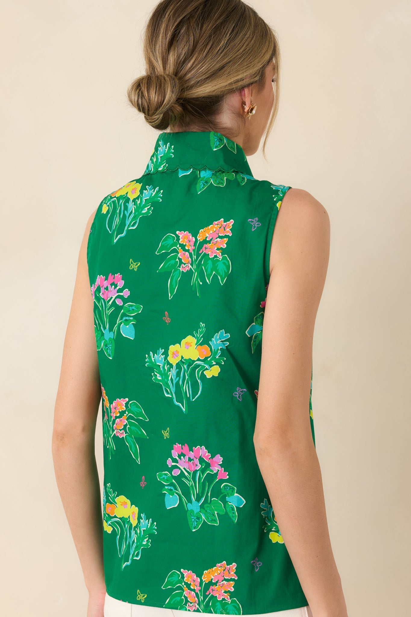 Prosperina Hope Green Multi Floral Cotton Sleeveless Top
