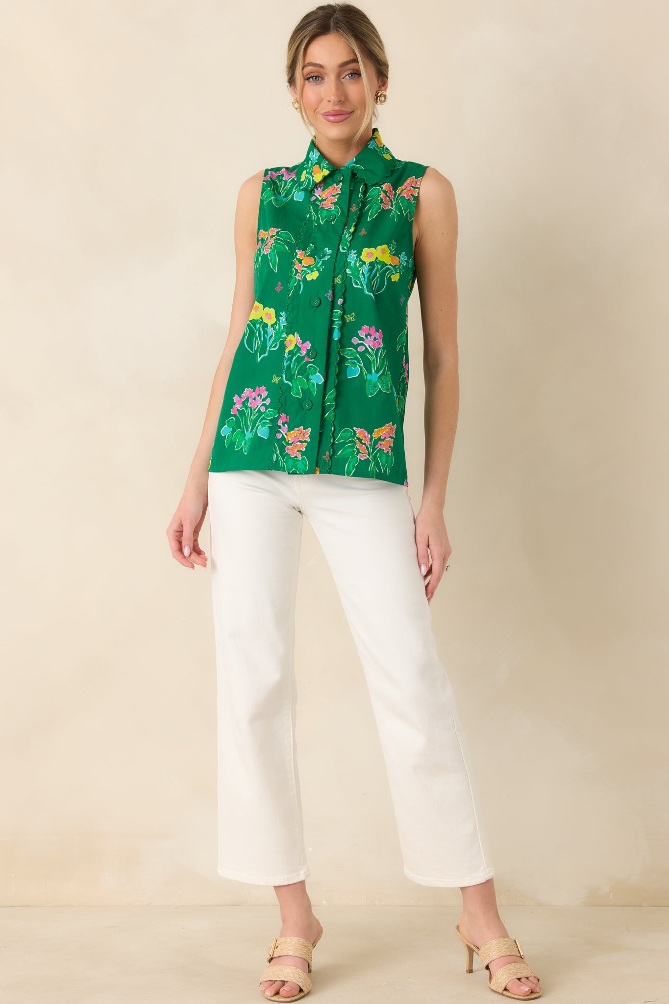 Prosperina Hope Green Multi Floral Cotton Sleeveless Top