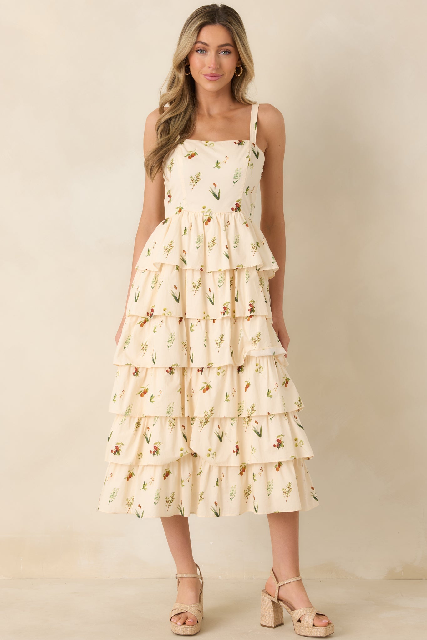 Tell Me Everything Ivory Multi Floral Print Cotton Midi Dress