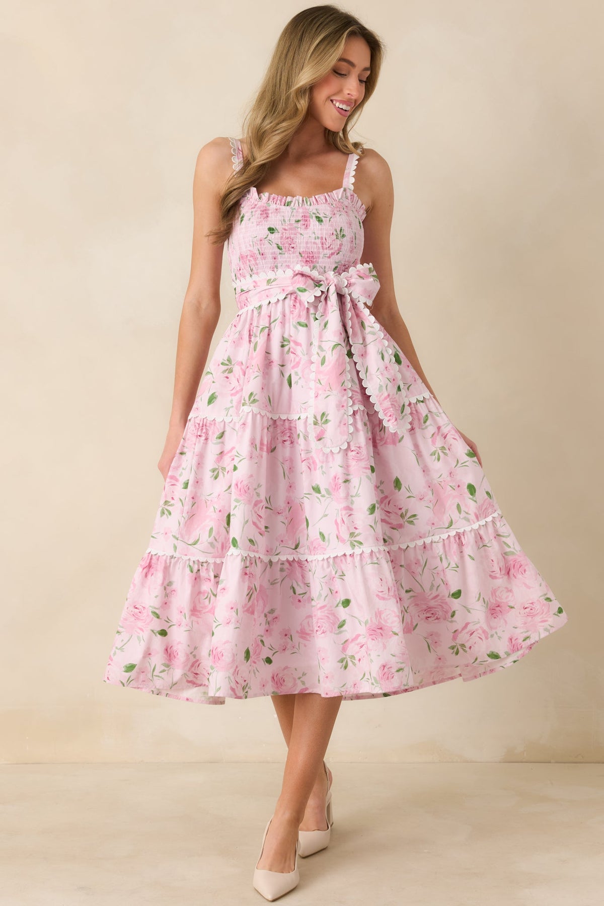 Prosperina Darcy Light Pink Floral Print Cotton Maxi Dress