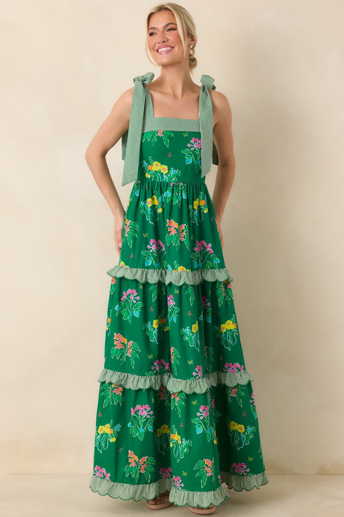 Prosperina Juliette Green Multi Floral Cotton Maxi Dress