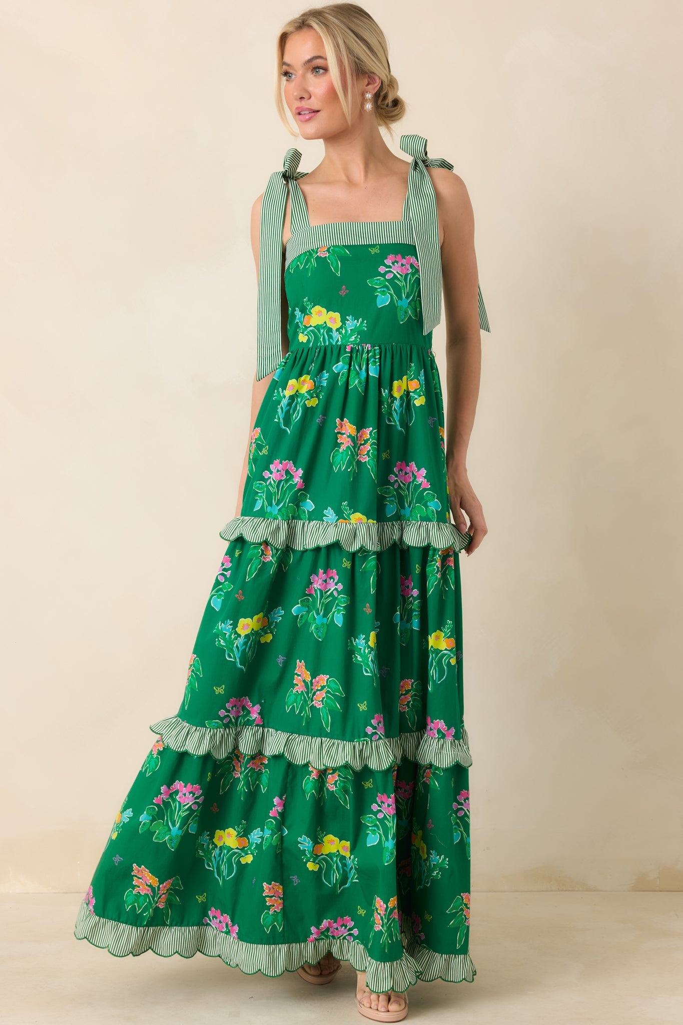 Prosperina Juliette Green Multi Floral Cotton Maxi Dress