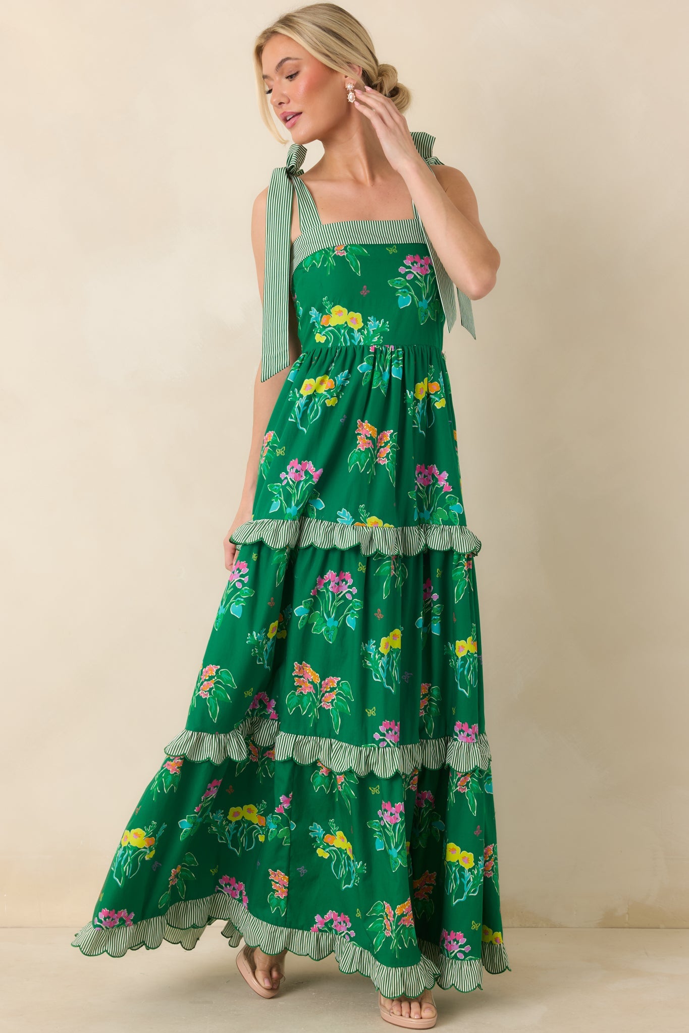 Prosperina Juliette Green Multi Floral Cotton Maxi Dress
