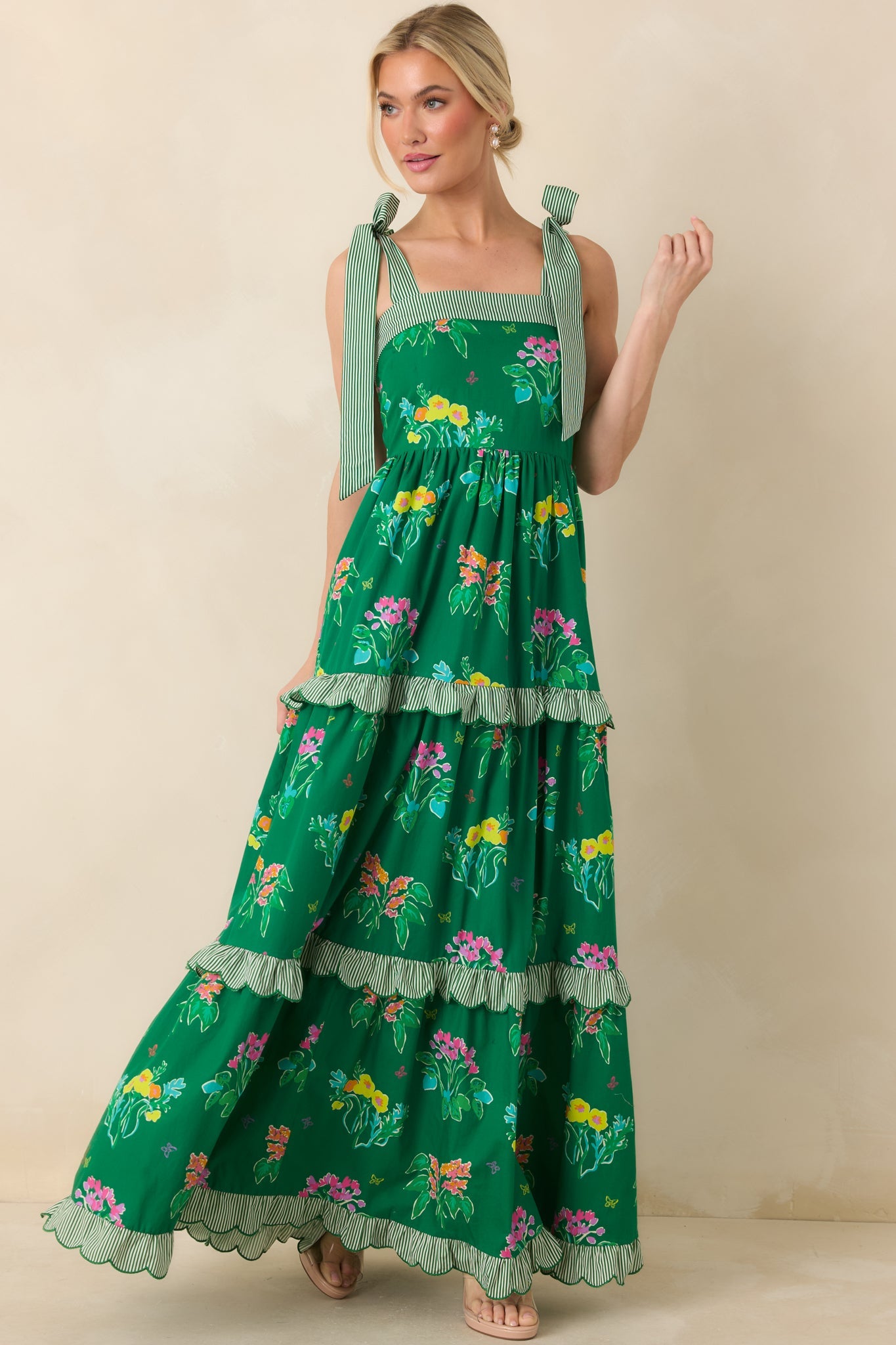 Prosperina Juliette Green Multi Floral Cotton Maxi Dress