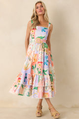 Prosperina Cassandra Peach Multi Floral Cotton Midi Dress