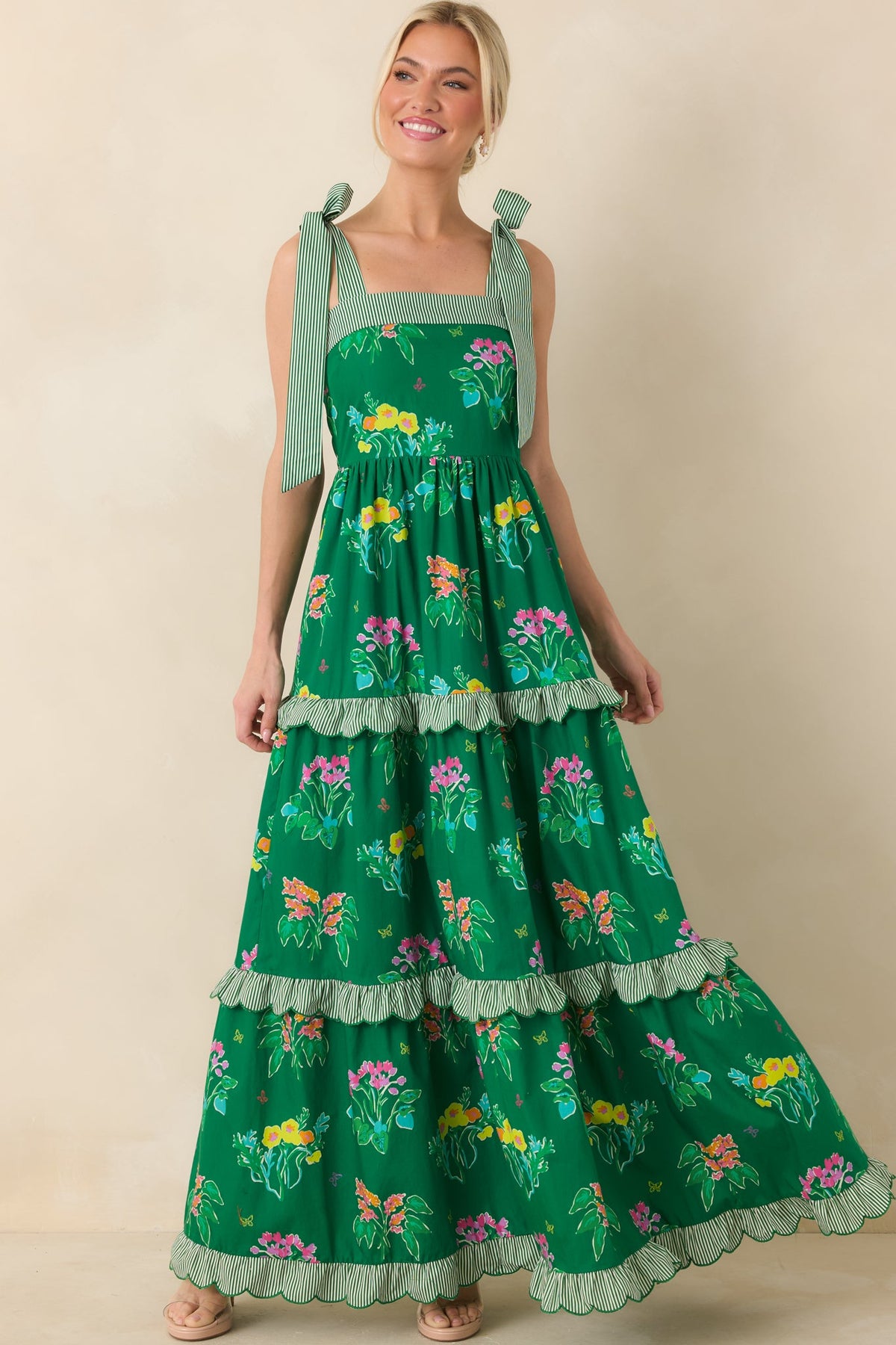 Prosperina Juliette Green Multi Floral Cotton Maxi Dress
