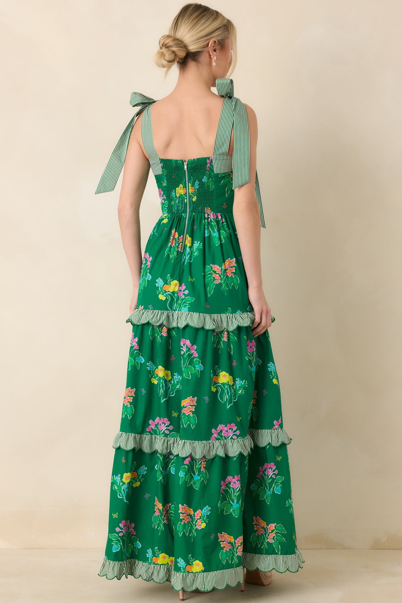 Prosperina Juliette Green Multi Floral Cotton Maxi Dress