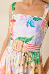Prosperina Cassandra Peach Multi Floral Cotton Midi Dress