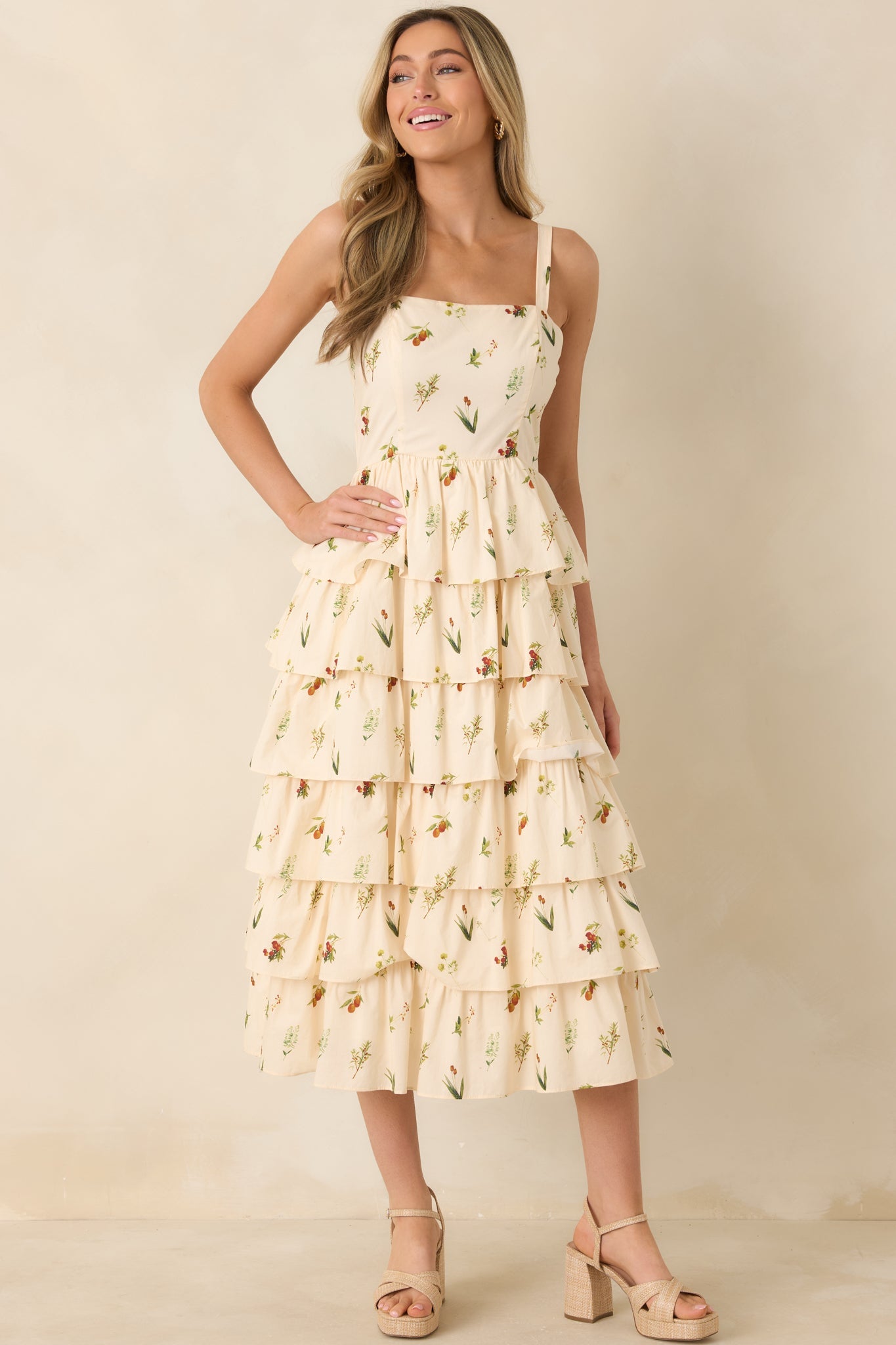 Tell Me Everything Ivory Multi Floral Print Cotton Midi Dress