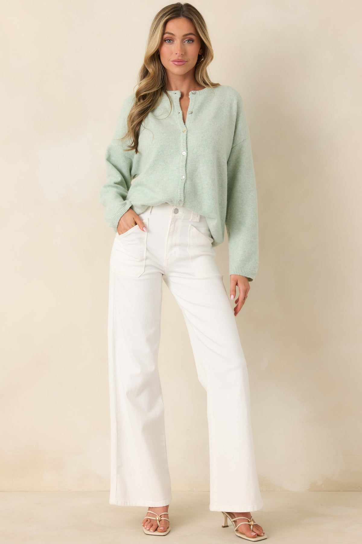 Sweet Simplicity Mint Green Knit Button Front Cardigan