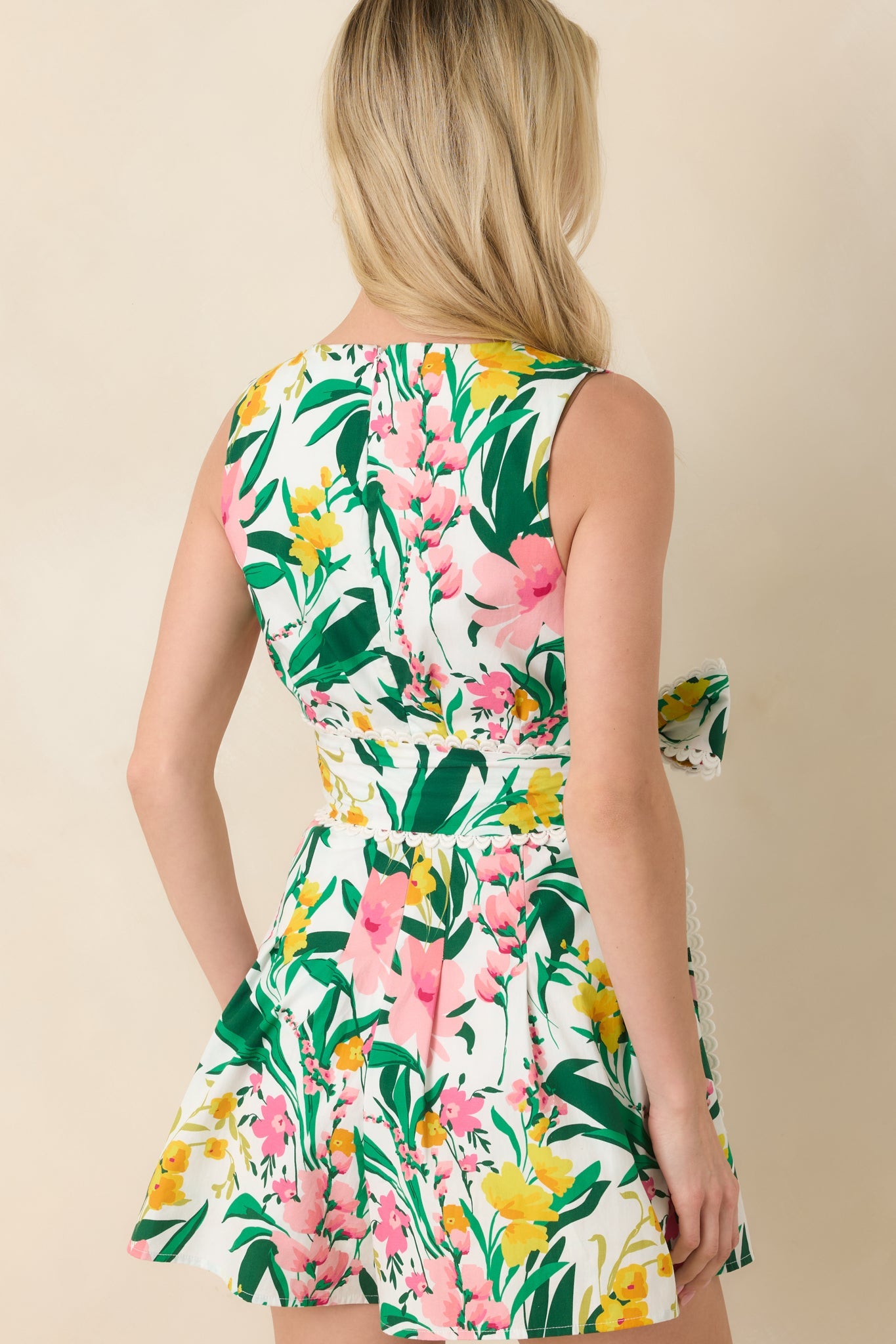 Prosperina Kiki Green & Pink Multi Floral Cotton Romper
