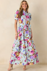 Prosperina Marguerite Blue Multi Floral Cotton Maxi Dress