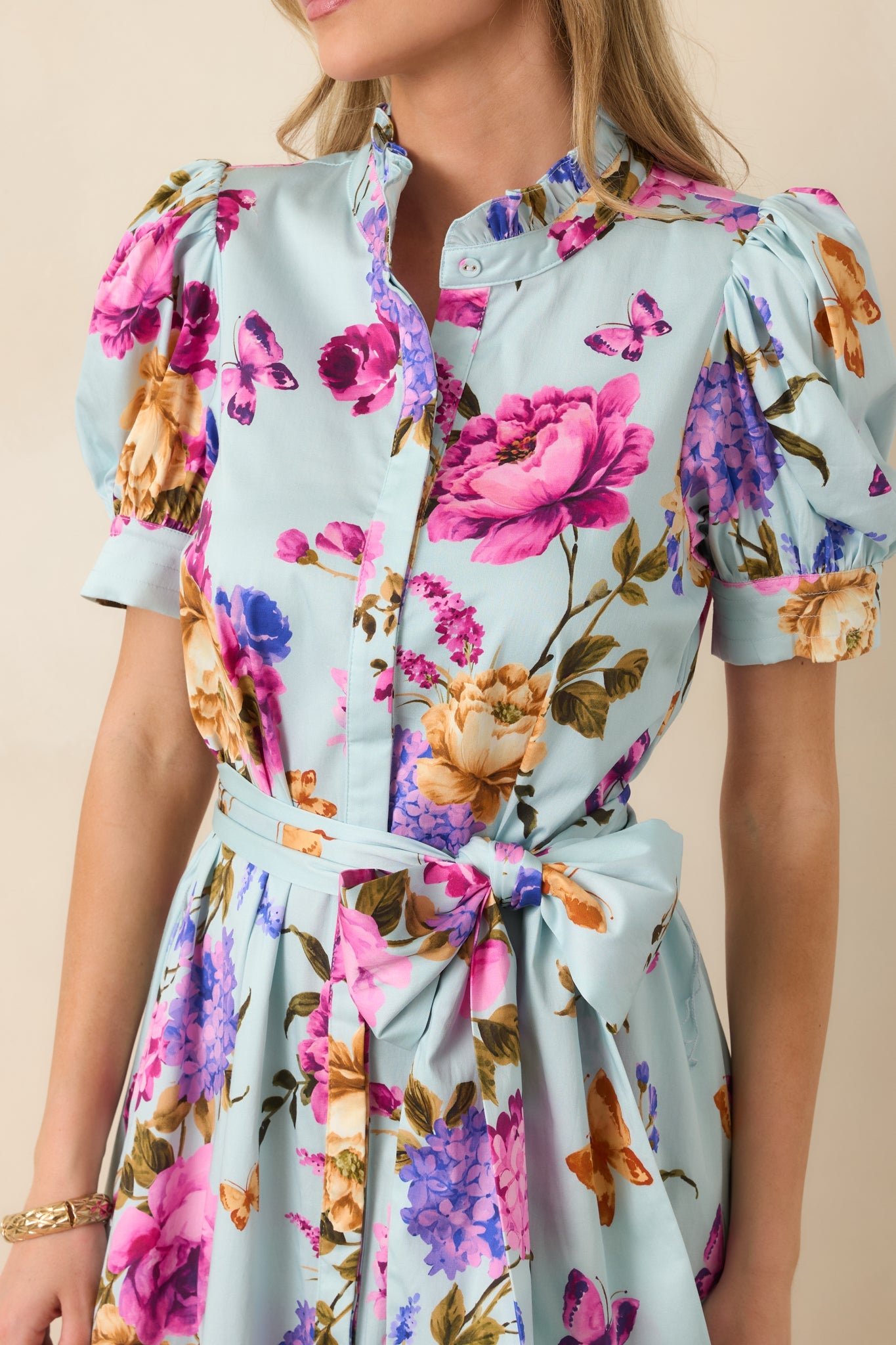 Prosperina Marguerite Blue Multi Floral Cotton Maxi Dress