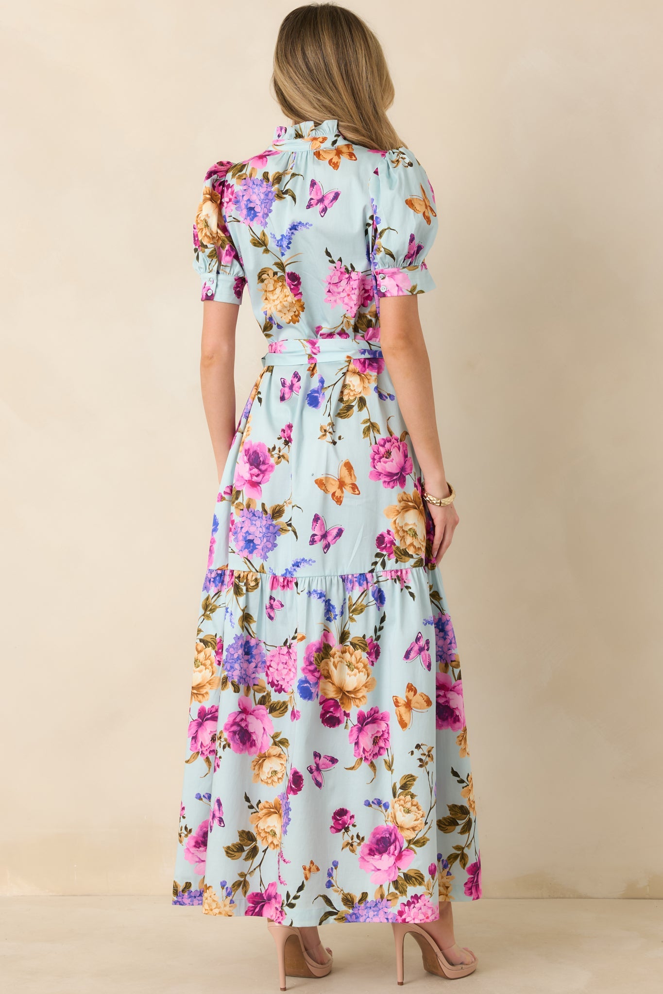 Prosperina Marguerite Blue Multi Floral Cotton Maxi Dress