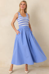 Prosperina Greer Sky Blue Stripe Cotton Midi Dress