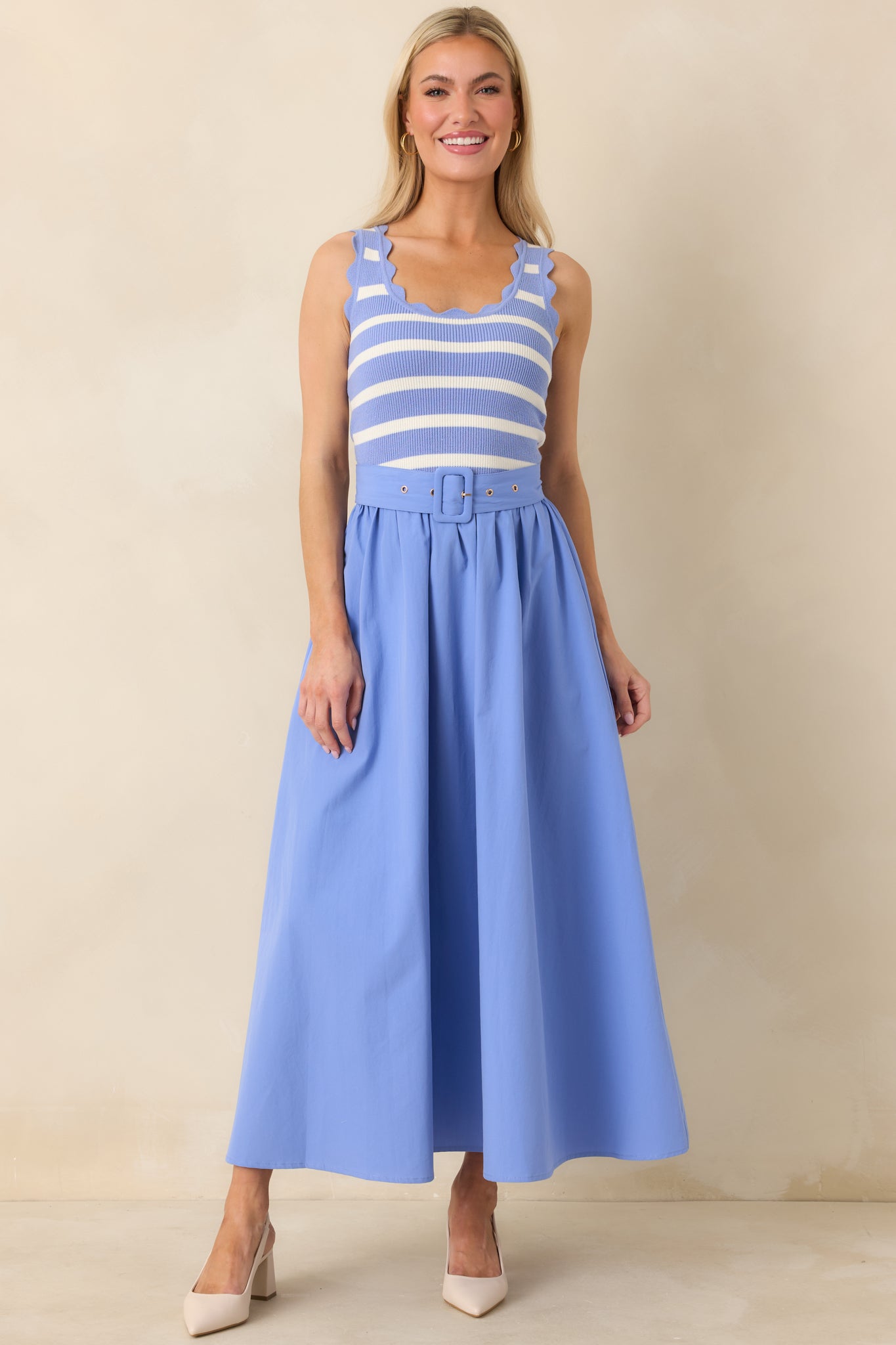 Prosperina Greer Sky Blue Stripe Cotton Midi Dress