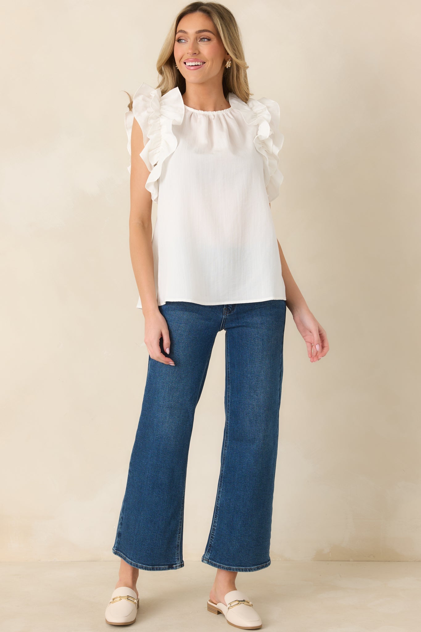 Dawn Of My Heart Ivory Ruffled Top