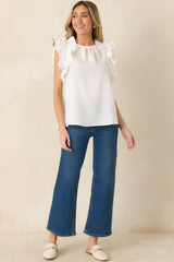 Dawn Of My Heart Ivory Ruffled Top