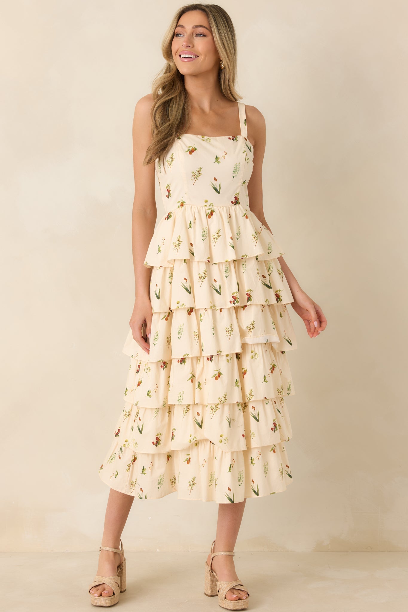 Tell Me Everything Ivory Multi Floral Print Cotton Midi Dress