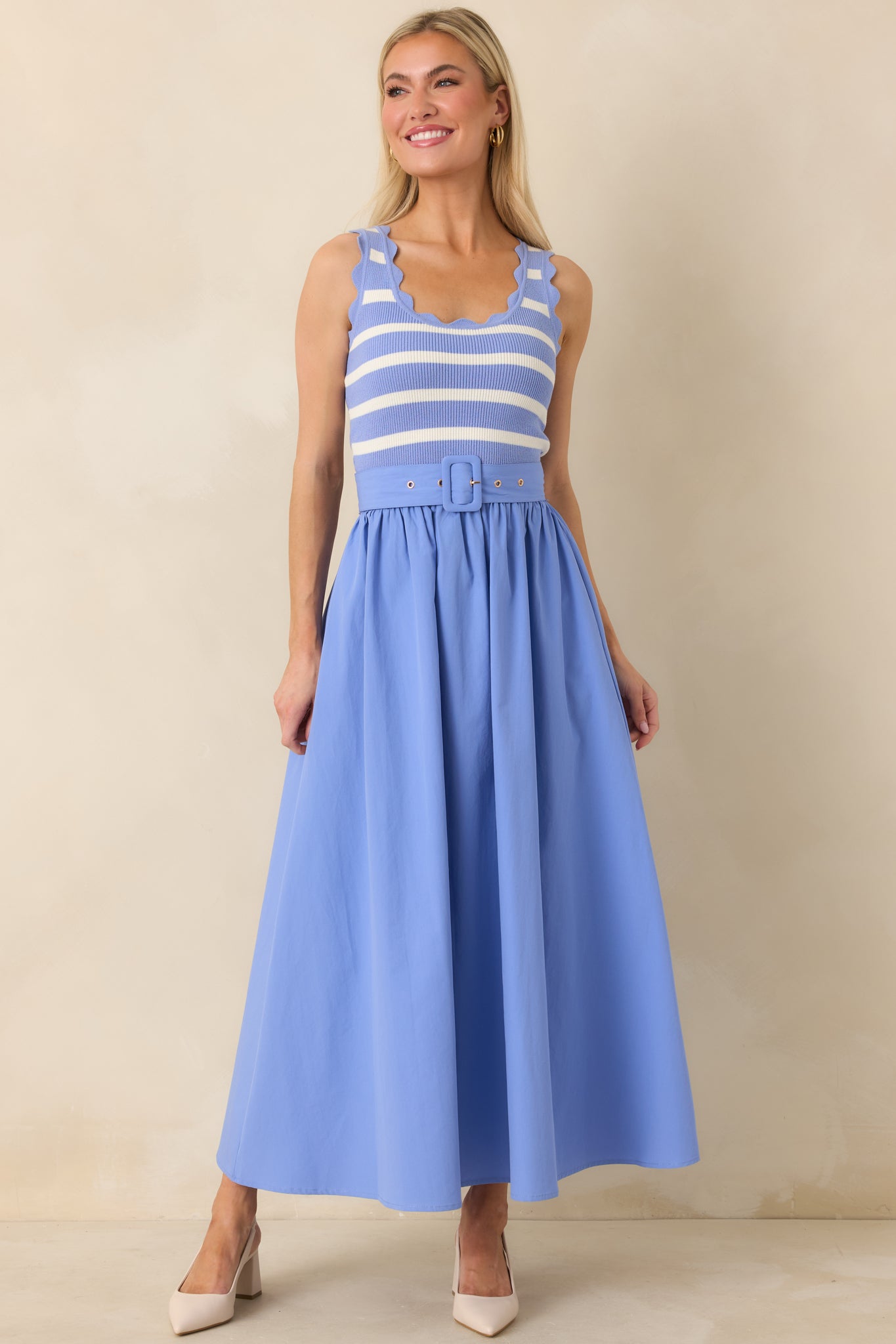 Prosperina Greer Sky Blue Stripe Cotton Midi Dress