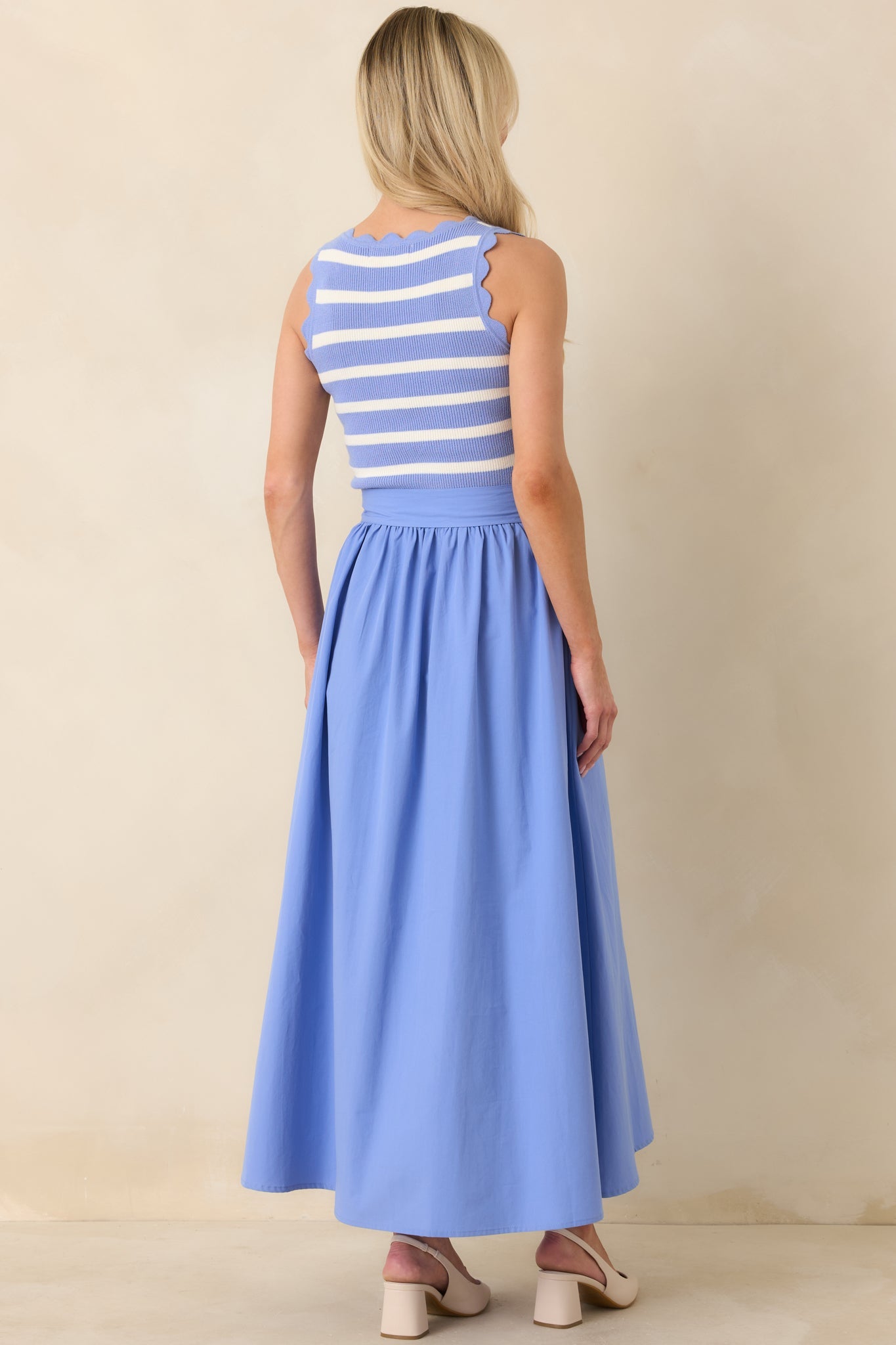 Prosperina Greer Sky Blue Stripe Cotton Midi Dress