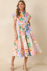 Prosperina Savannah Peach Multi Floral Cotton Midi Dress