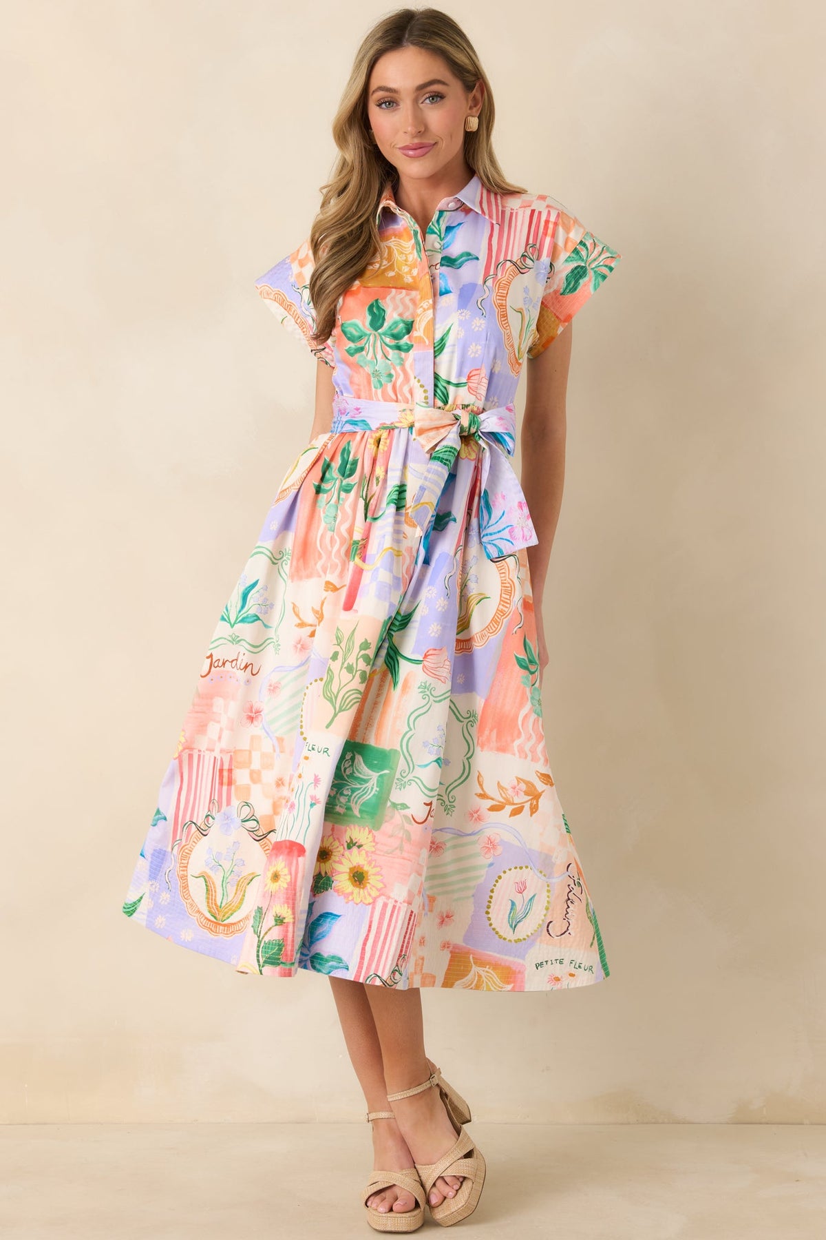 Prosperina Savannah Peach Multi Floral Cotton Midi Dress