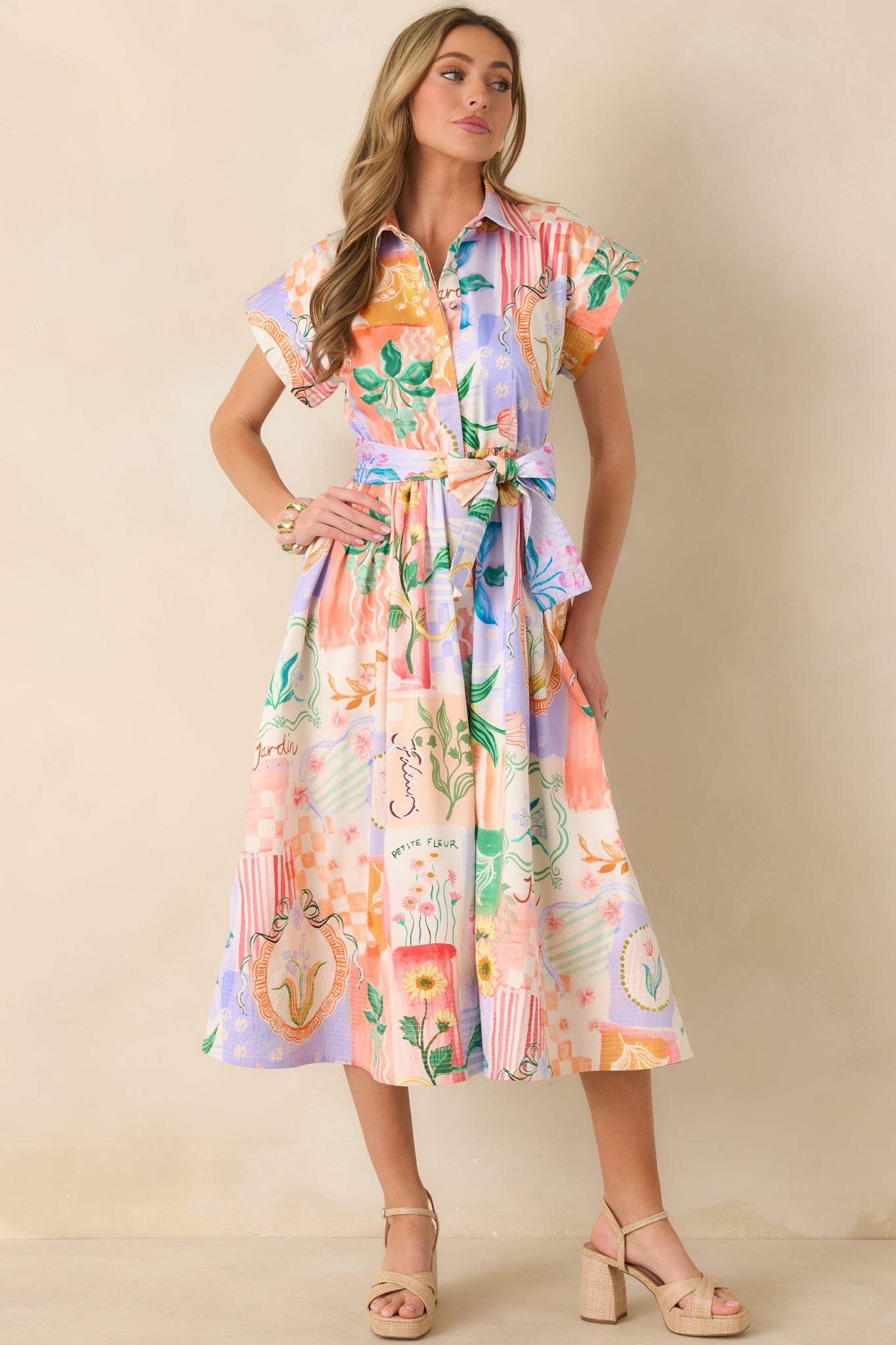 Prosperina Savannah Peach Multi Floral Cotton Midi Dress