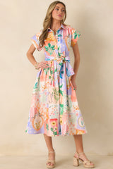Prosperina Savannah Peach Multi Floral Cotton Midi Dress