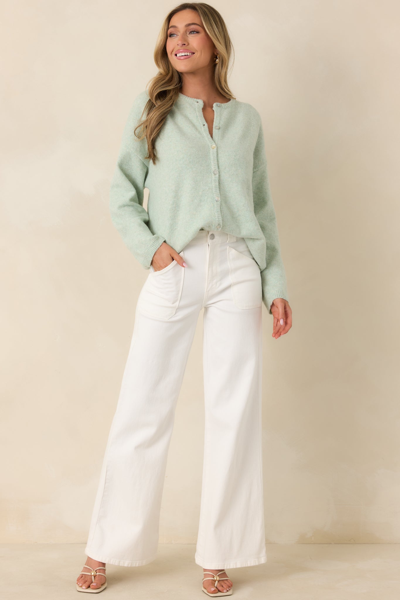Sweet Simplicity Mint Green Knit Button Front Cardigan