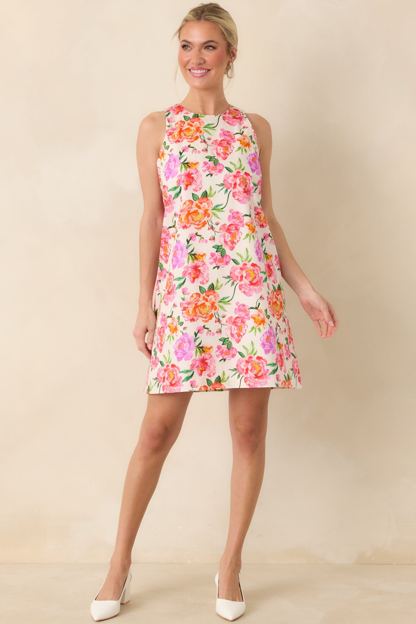 Prosperina Claire Pink Multi Floral Cotton Bow Back Dress