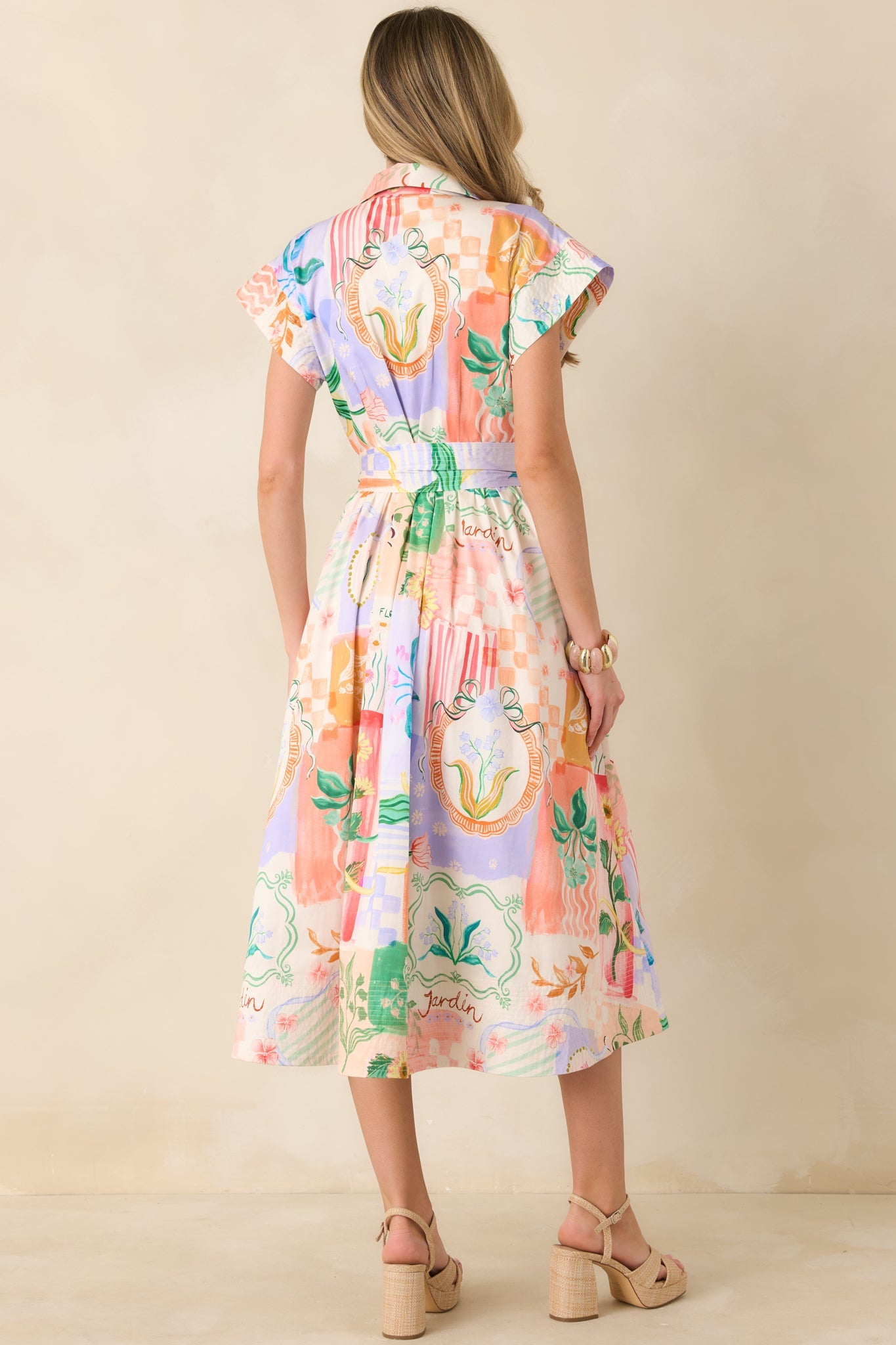 Prosperina Savannah Peach Multi Floral Cotton Midi Dress