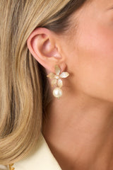 Make It a Moment Gold Flower & Pearl Drop Earrings