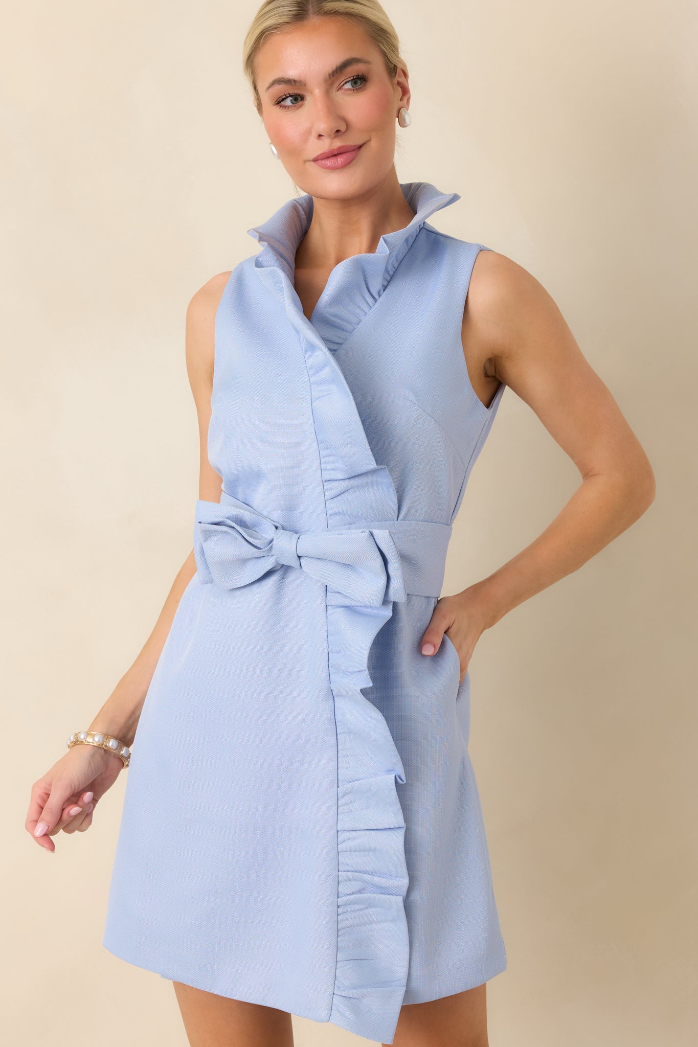 Prosperina Lilly Sky Blue Wrap Mini Dress